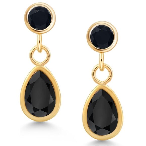 14K Yellow Gold with 0.96 Cttw Black Onyx Dangling Post Back Drop Earrings